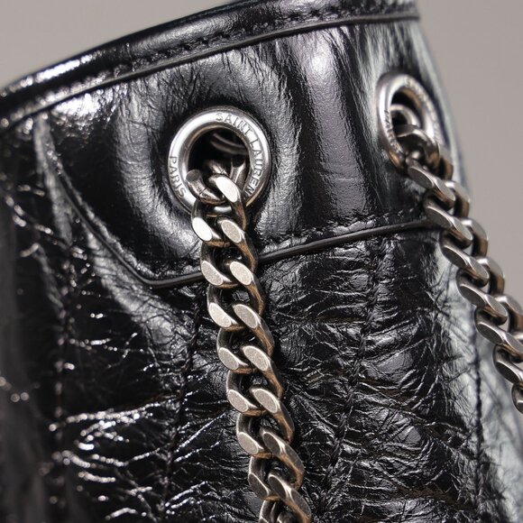 Black Crinkled Leather Chain Bag - Picture 3 of 7